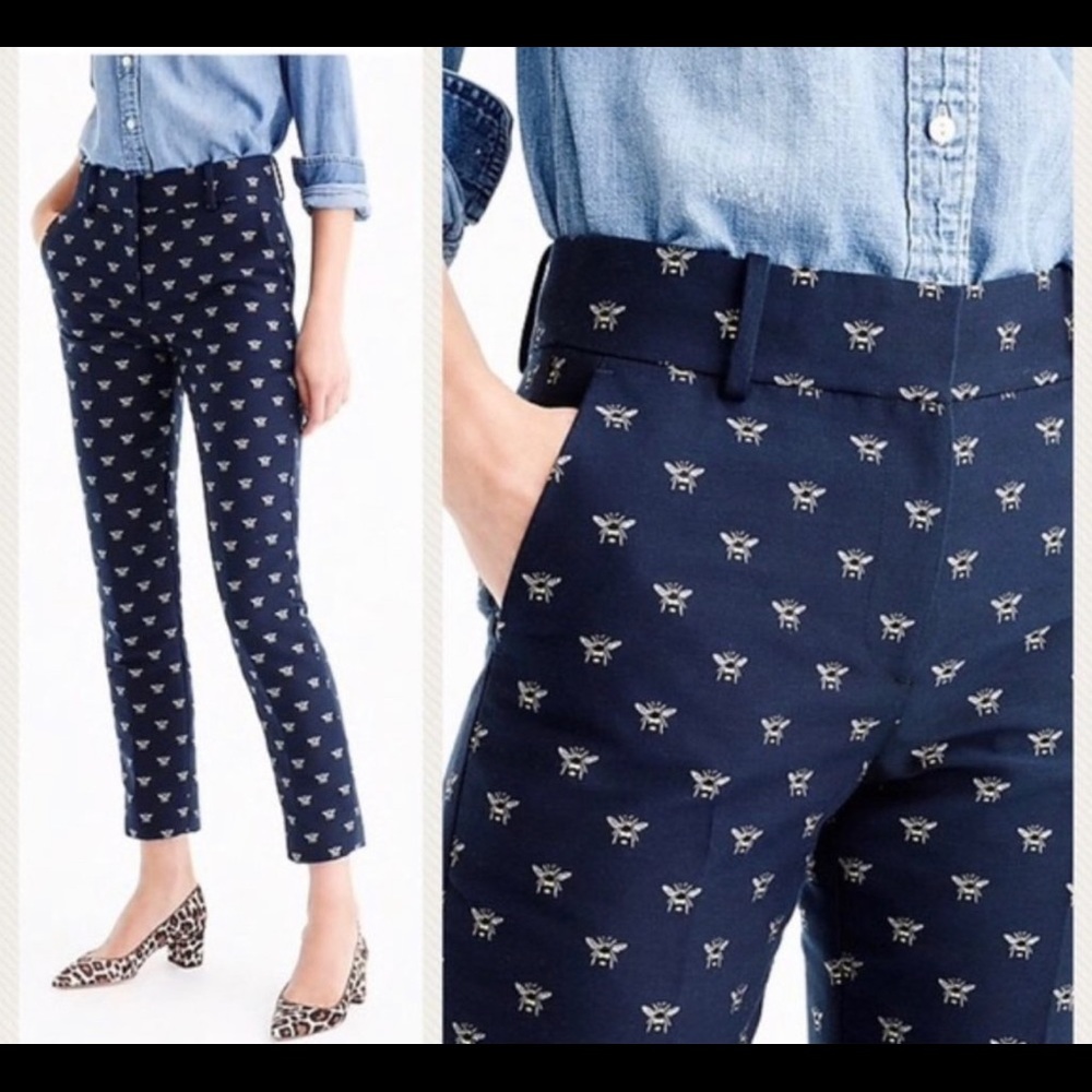 J.CREW Tailored Teddy dress Pants slacks in Navy Bumble Bee print size 00